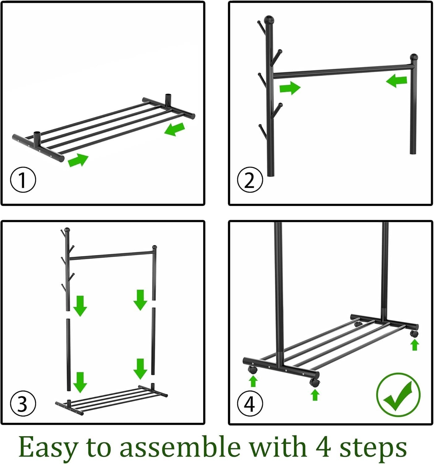 Heavy Duty Clothes Garment Rack with Shelf Wheels Metal Black
