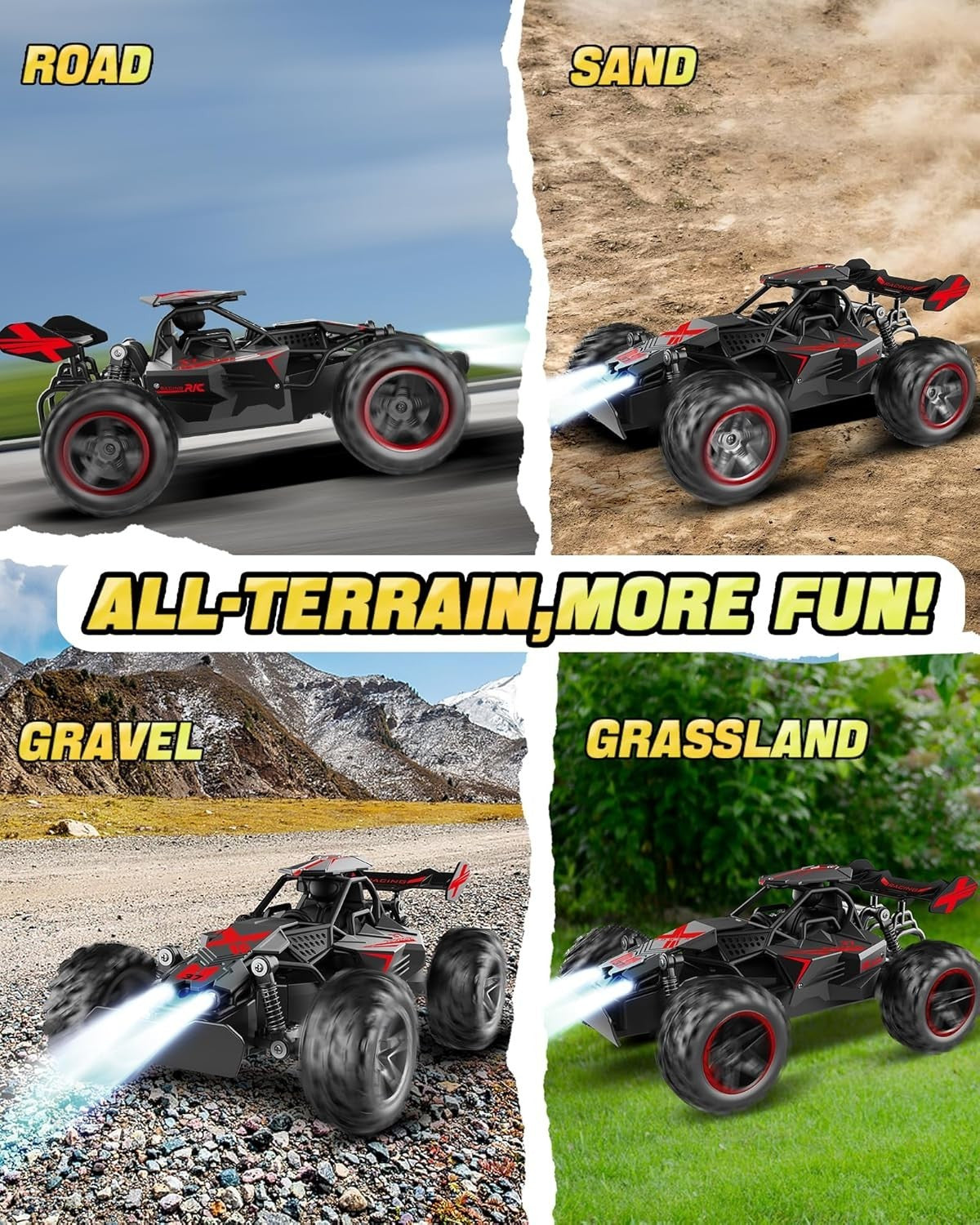 2.4GHz RC Car 1:16 High Speed 20KMH Monster Truck LED Lights Toy Gift Kids 3+