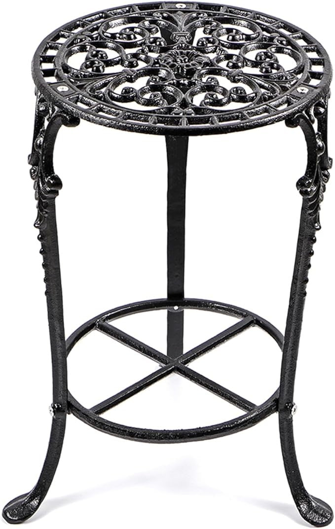 2 Tier Cast Iron Plant Stand Flower Pot Display Rack Indoor Outdoor Black