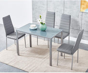 Tempered Glass Dining Table & 4 PU Leather Chairs - Modern, Durable Set