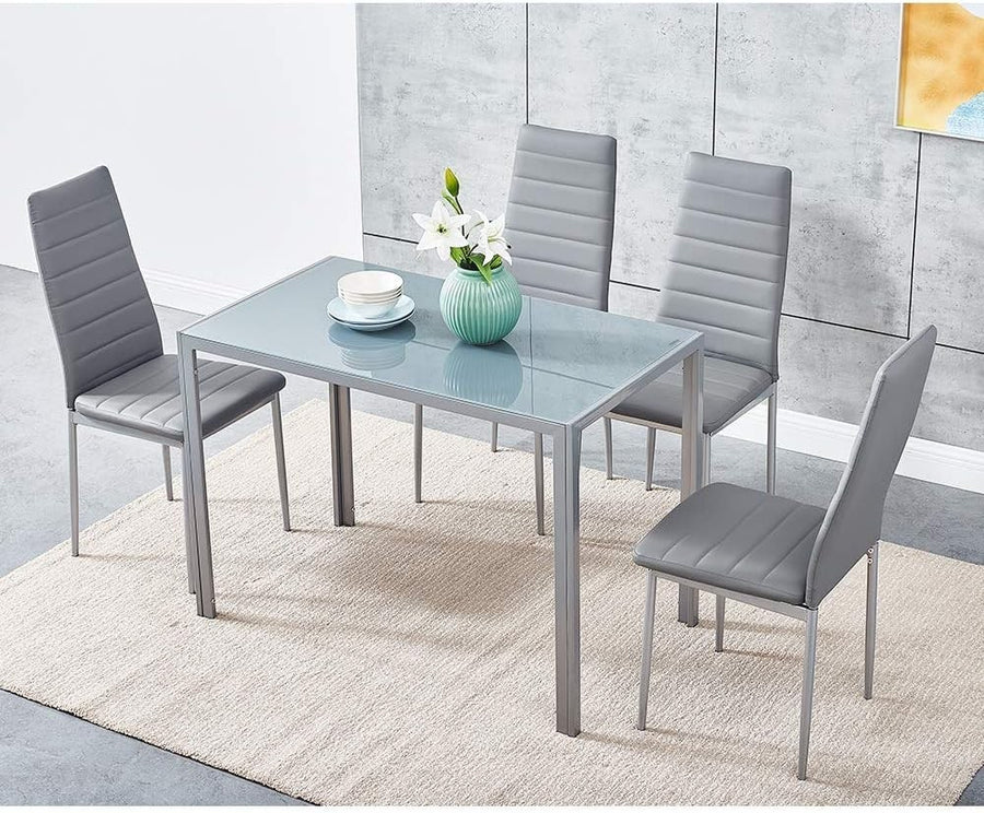 Tempered Glass Dining Table & 4 PU Leather Chairs - Modern, Durable Set