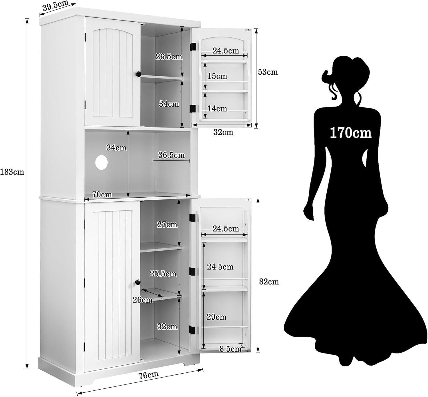 White Tall Kitchen Pantry Cabinet Storage Cupboard Doors Shelves