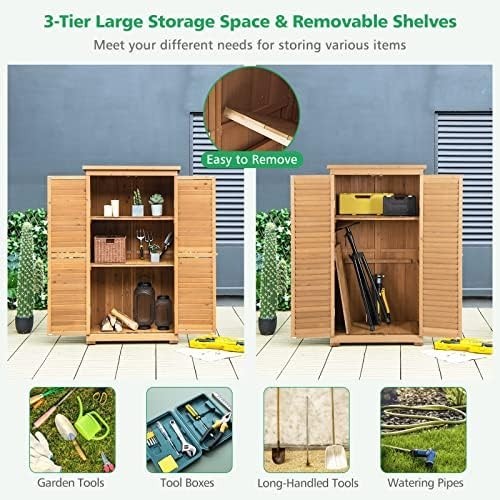 Wooden Garden Storage Shed Outdoor Tool Cabinet with Shelves & Waterproof Roof