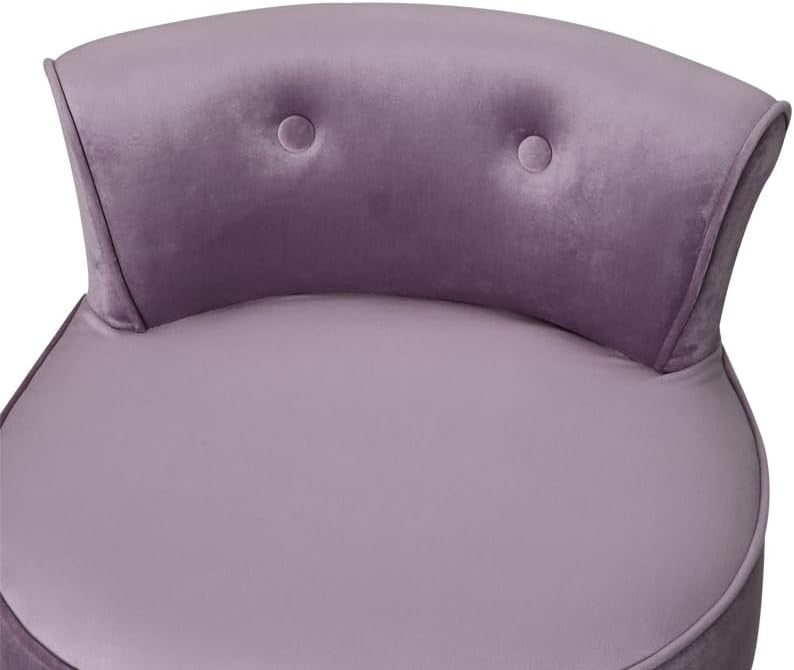 Purple Velvet Dressing Table Stool with Tufted Back & Solid Wood Legs