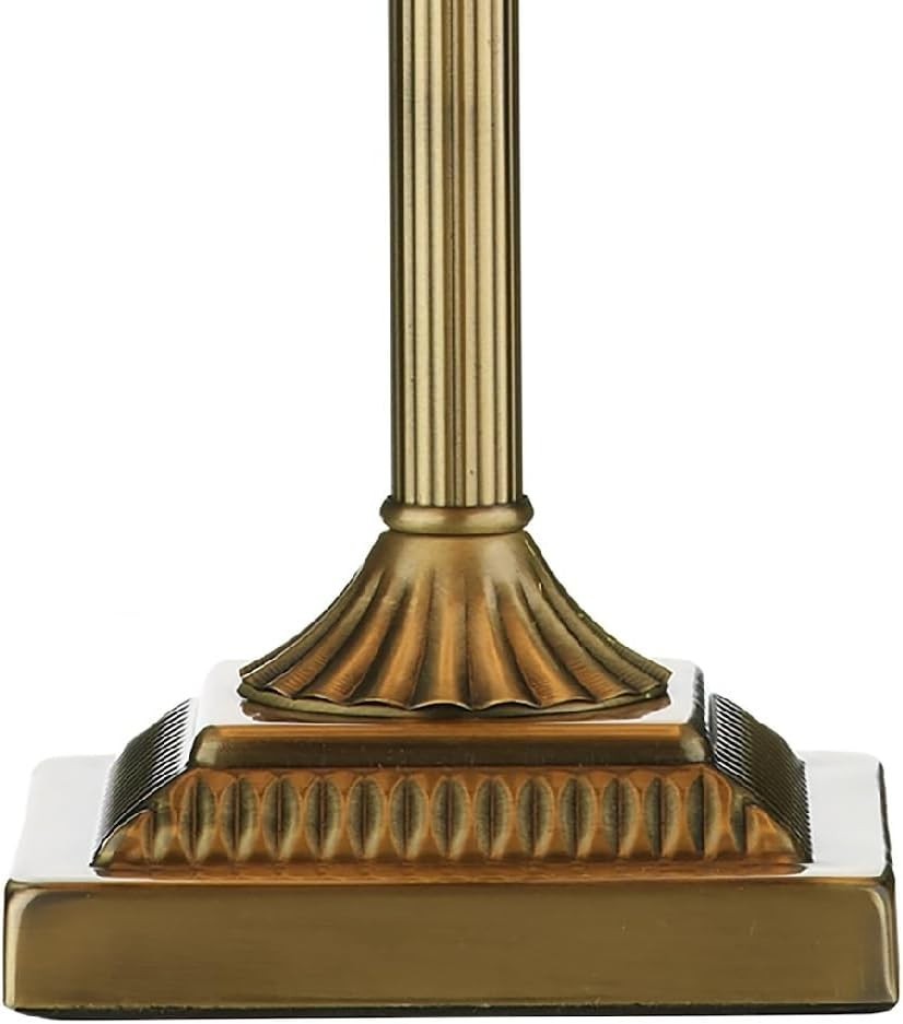 Antique Brass Candlestick Table Lamp with Gold Silk Shade & Inline Switch