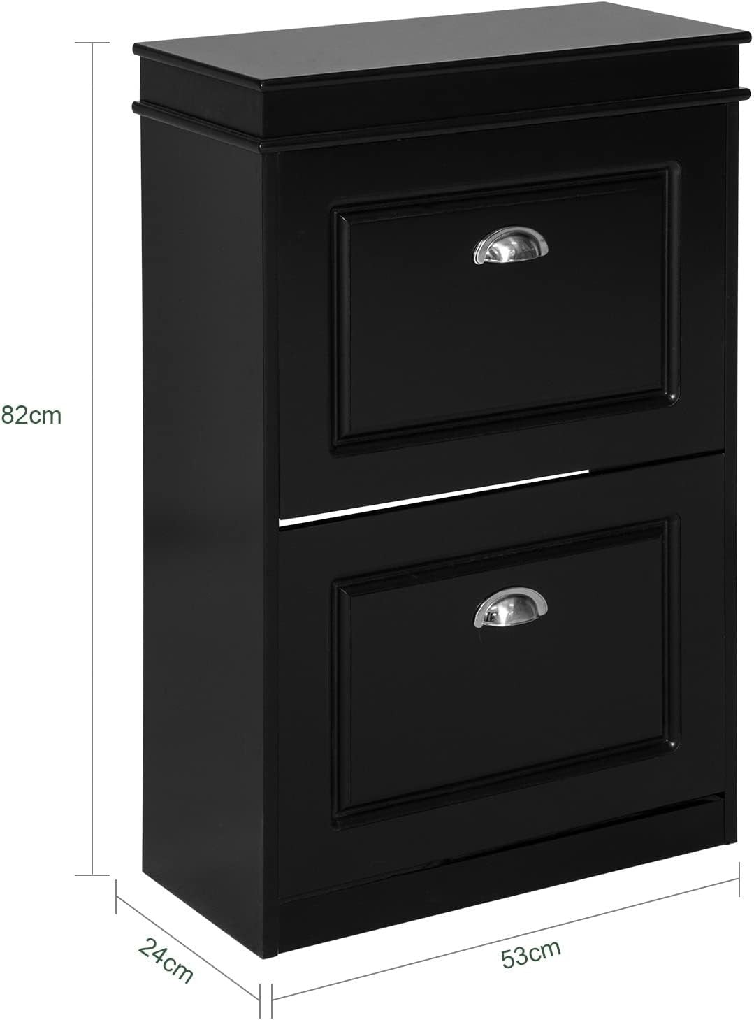 2-Drawer Slim Shoe Cabinet with Flip Drawers, 54x24x82 cm Black