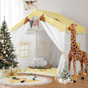 Yellow Kids Castle Tent Bed Canopy with Lights & Mat Indoor Playhouse