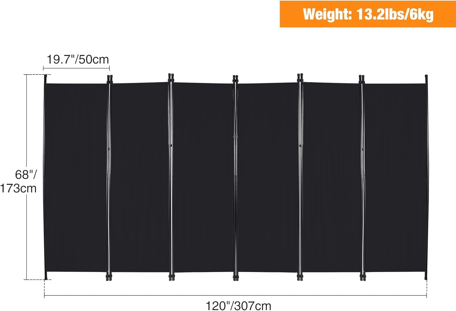 6 Panel Black Folding Room Divider Privacy Screen Partition 307x173cm