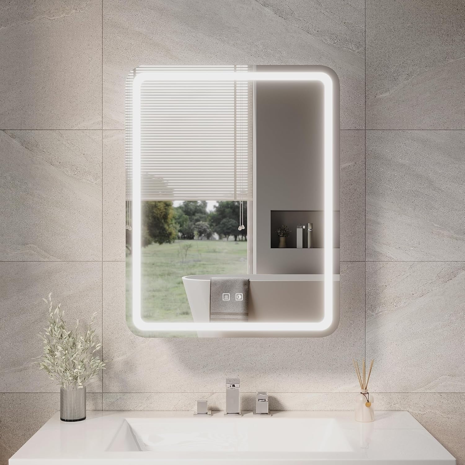 LED Bathroom Mirror Cabinet 550x700mm Dimmable with Shaver Socket & Defogger