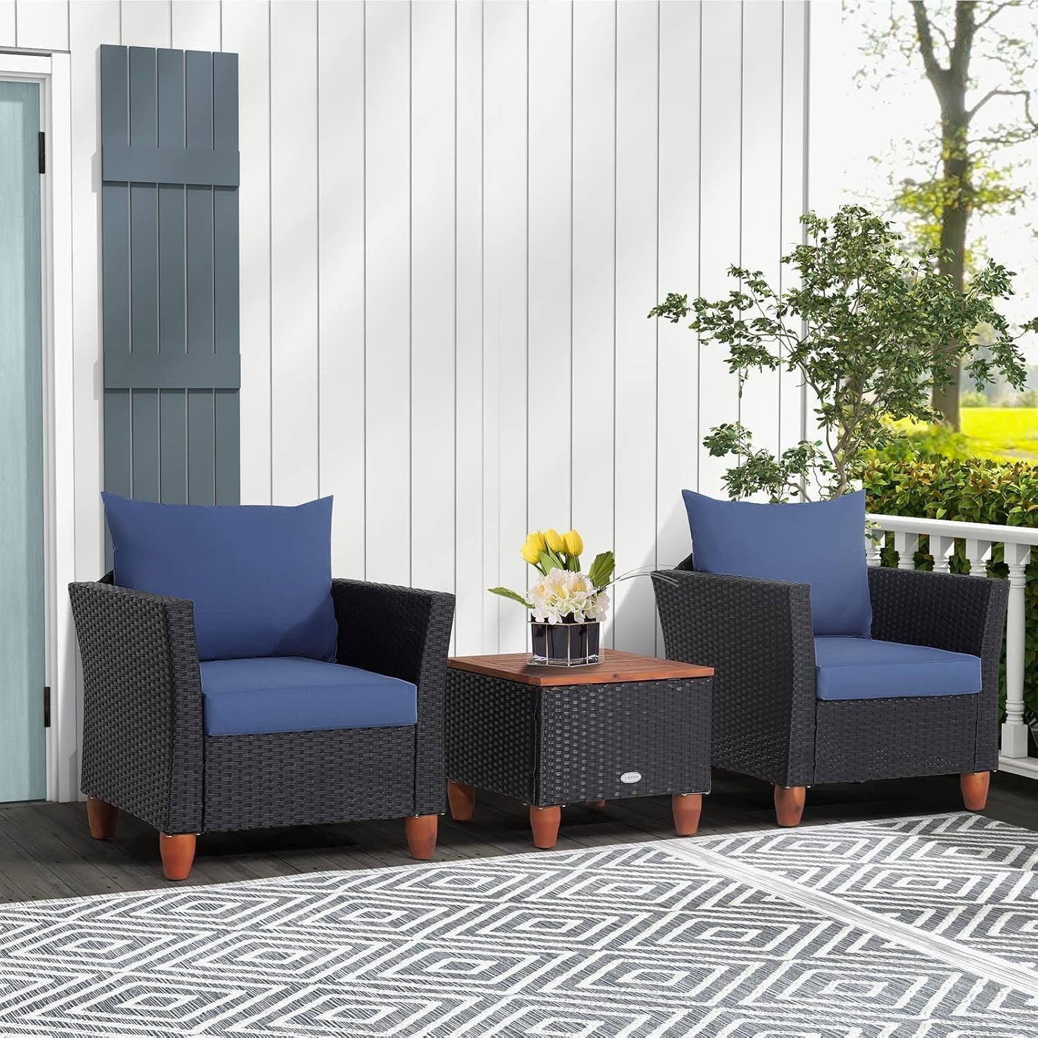 Rattan Garden Furniture Set 3pc Outdoor Bistro Chair Table Patio Sofa
