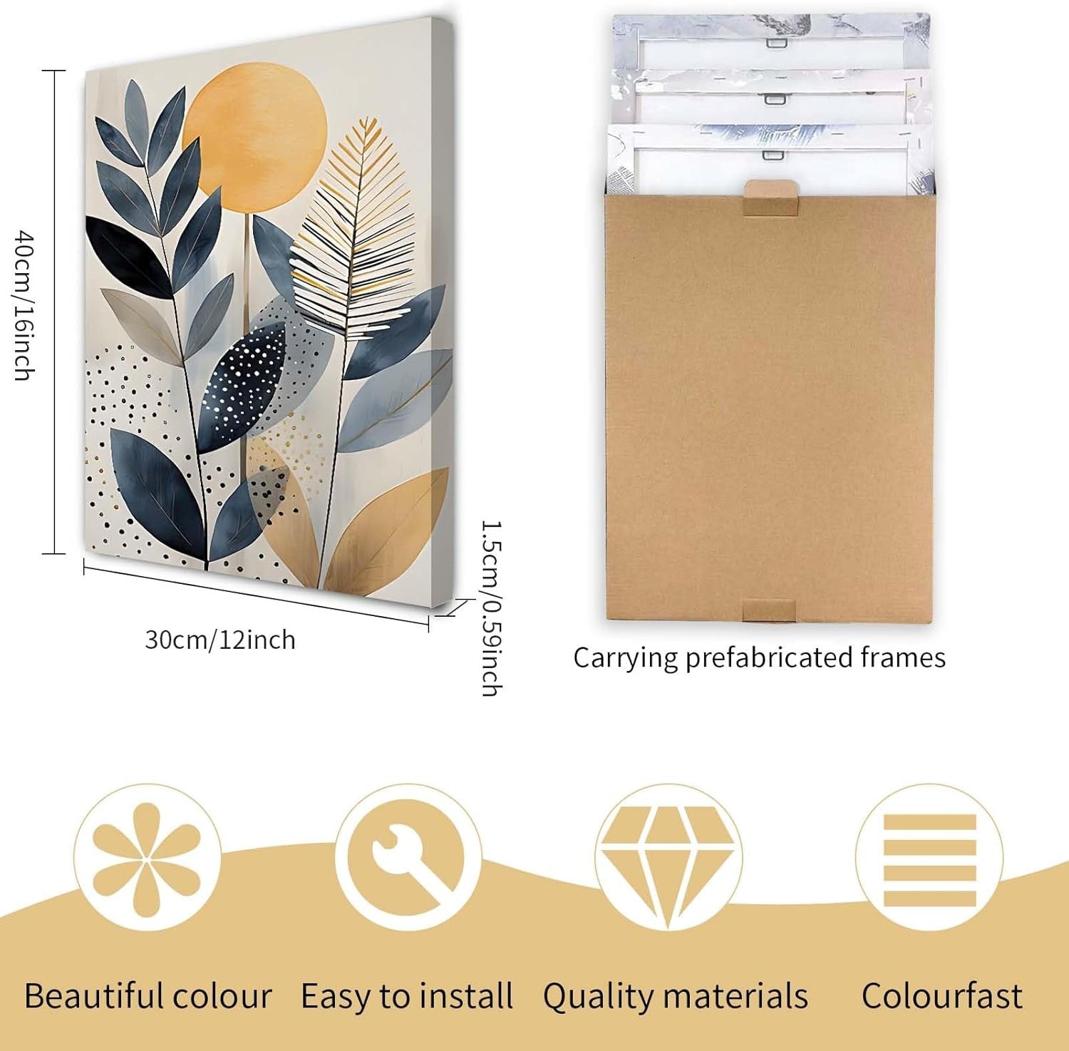 Modern Abstract Canvas Wall Art Set of 3 Framed Prints 12x16 Home Decor