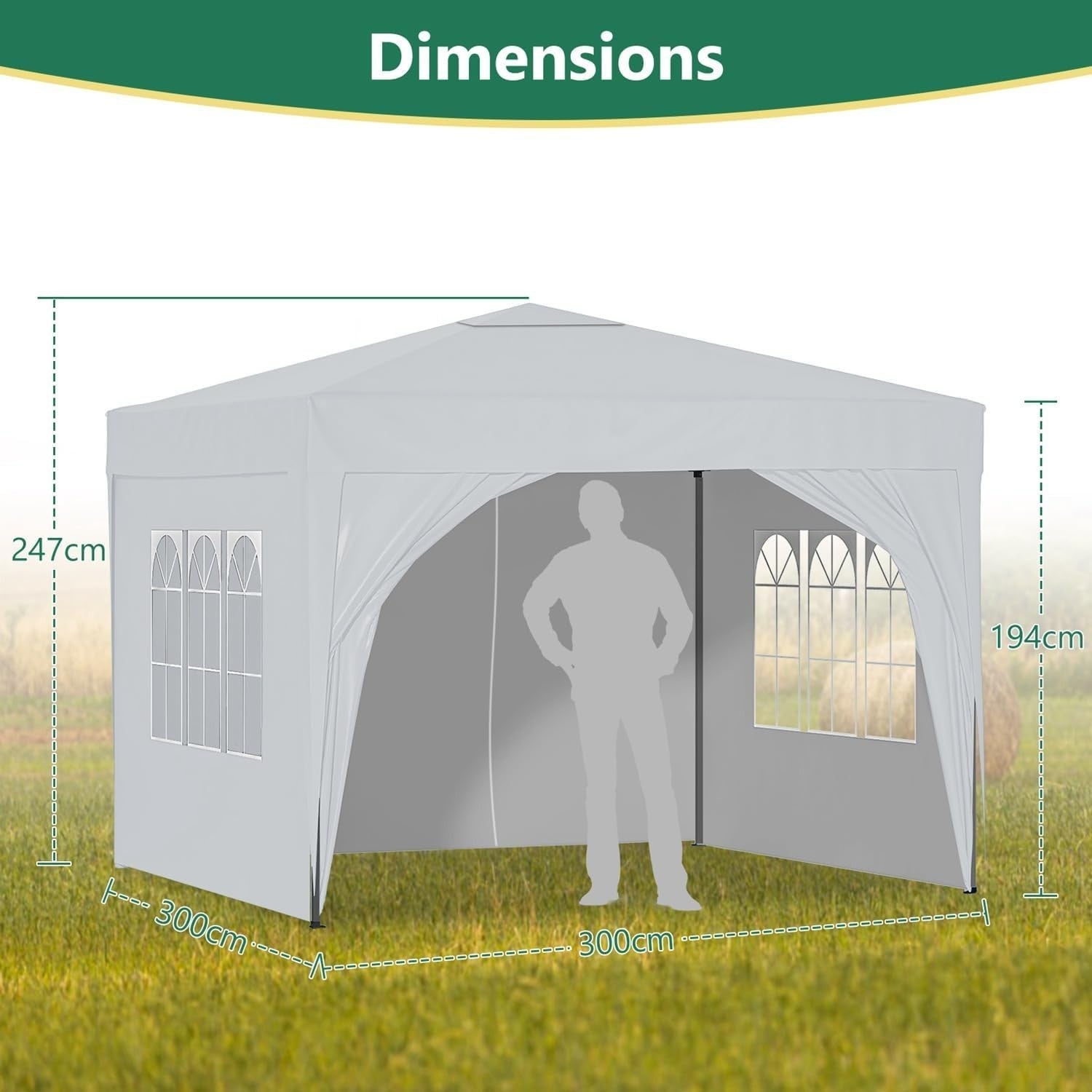 3x3M Pop Up Gazebo With Sides Garden Party Tent Steel Frame & Weight