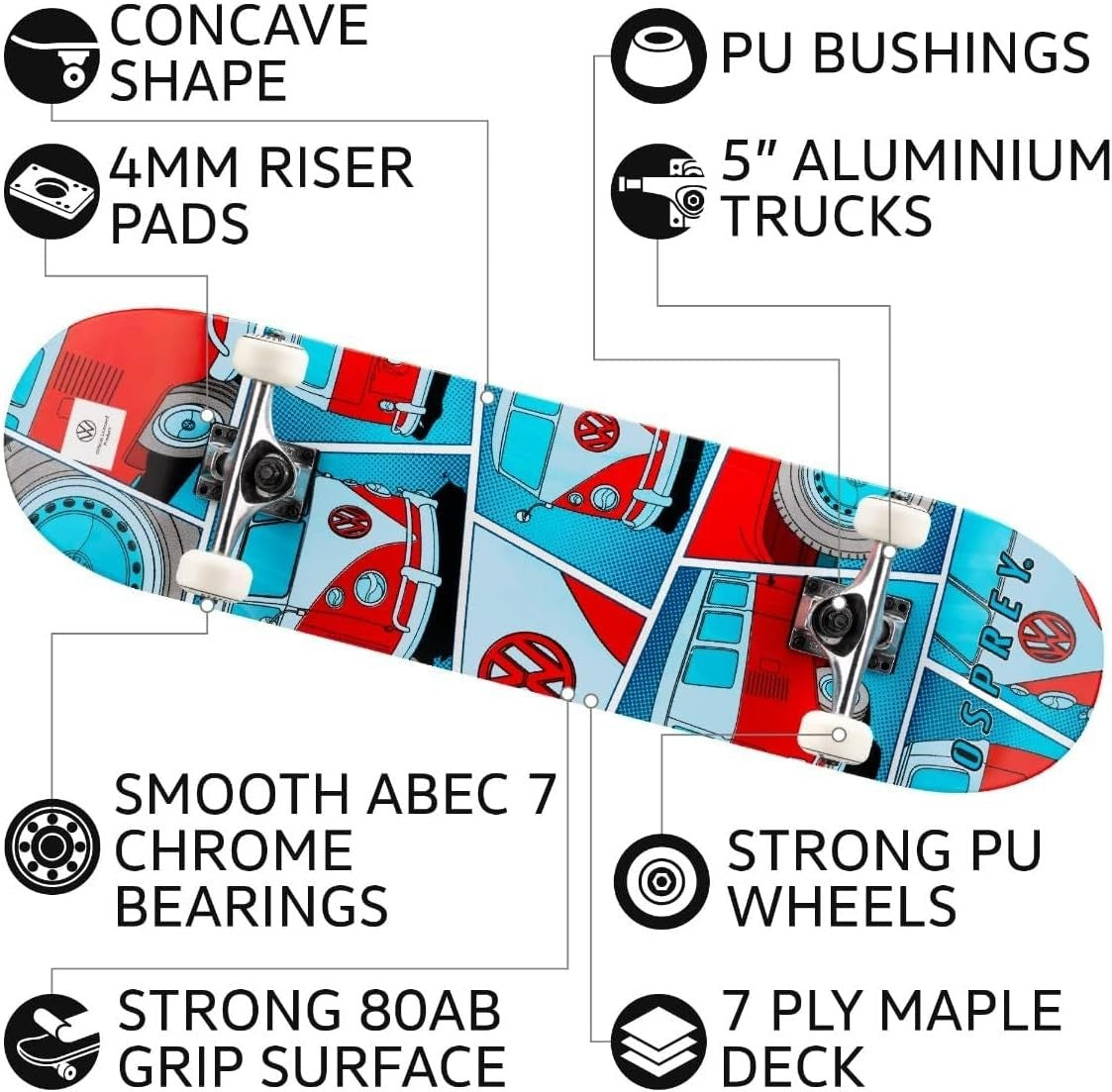 31" Double Kick Skateboard Youth Adult Beginner PU Wheels ABEC 7 Maple