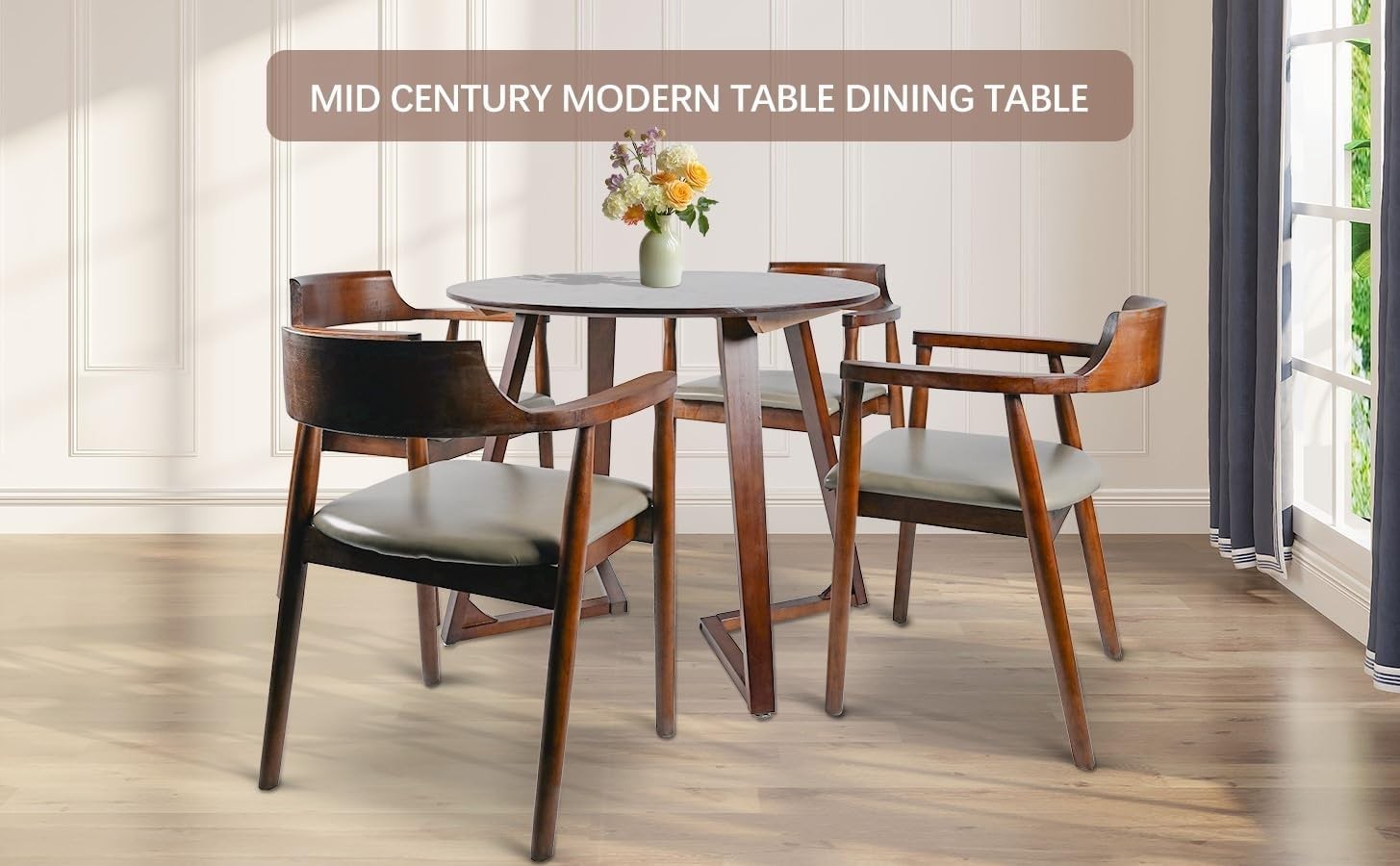 80cm Solid Wood Round Dining Table – Mid-Century Space-Saving Kitchen