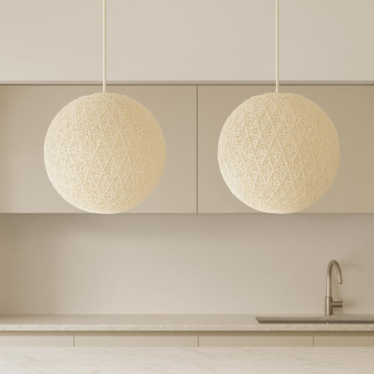 Hand Woven Rattan Ceiling Lampshade 40cm Cream Easy Fit Light Shade