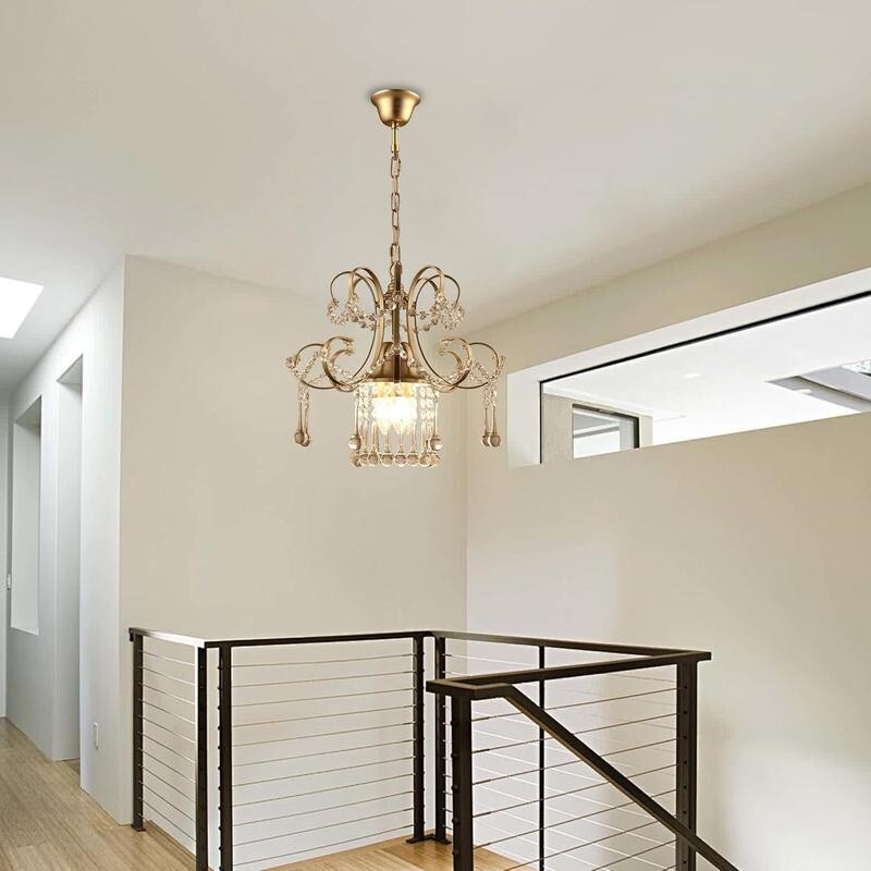 Mini Gold Crystal Chandelier Light K9 Pendant Ceiling Fixture for Hallway