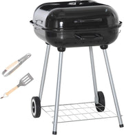 Portable Charcoal BBQ Grill with Lid, Wheels & Tools – Compact Outdoor Smoker