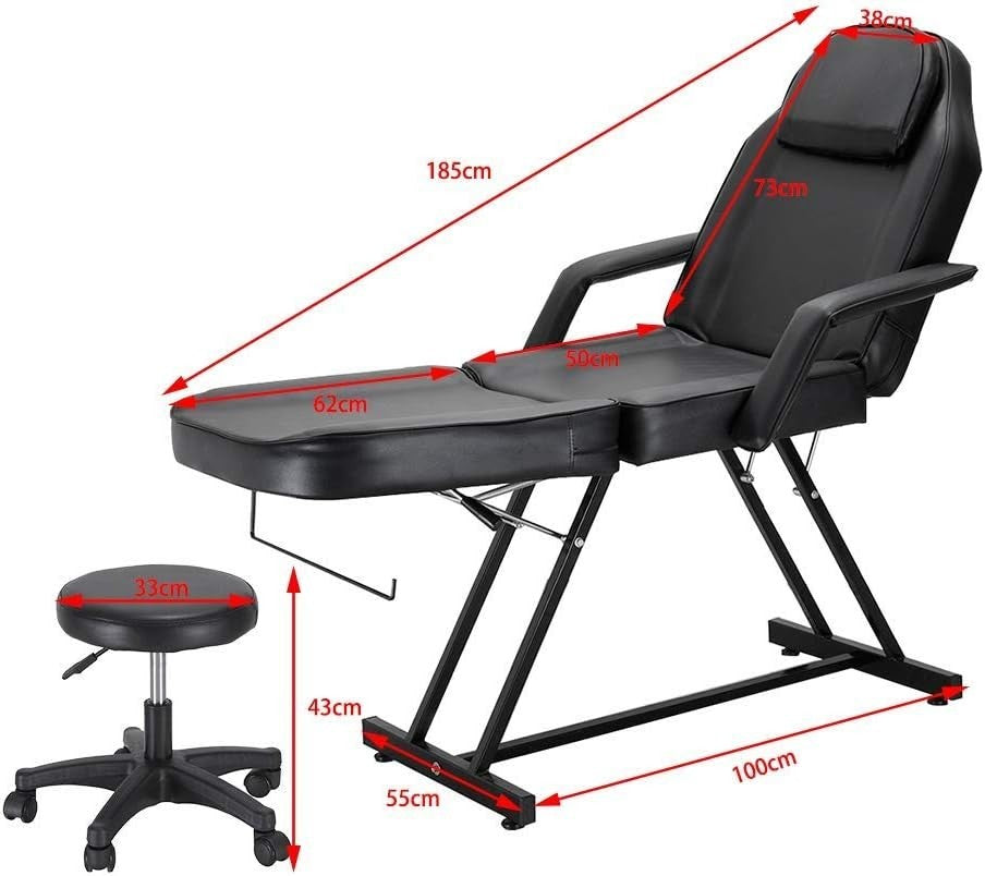 Reclining Massage Bed Adjustable Beauty Salon Spa Tattoo Chair w/ Stool Black