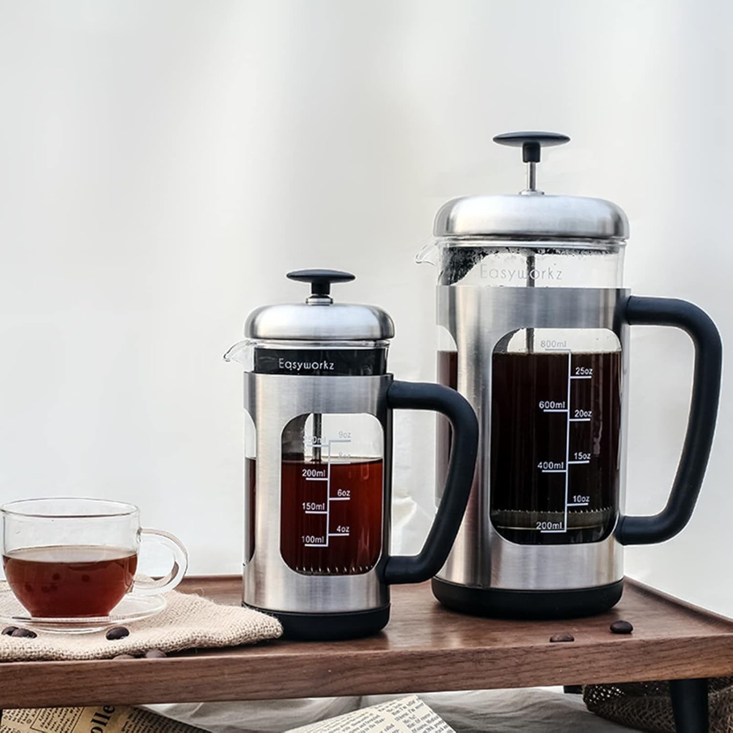 Stainless Steel French Press 350ml Coffee Maker Heat-Resistant Glass Soft Grip