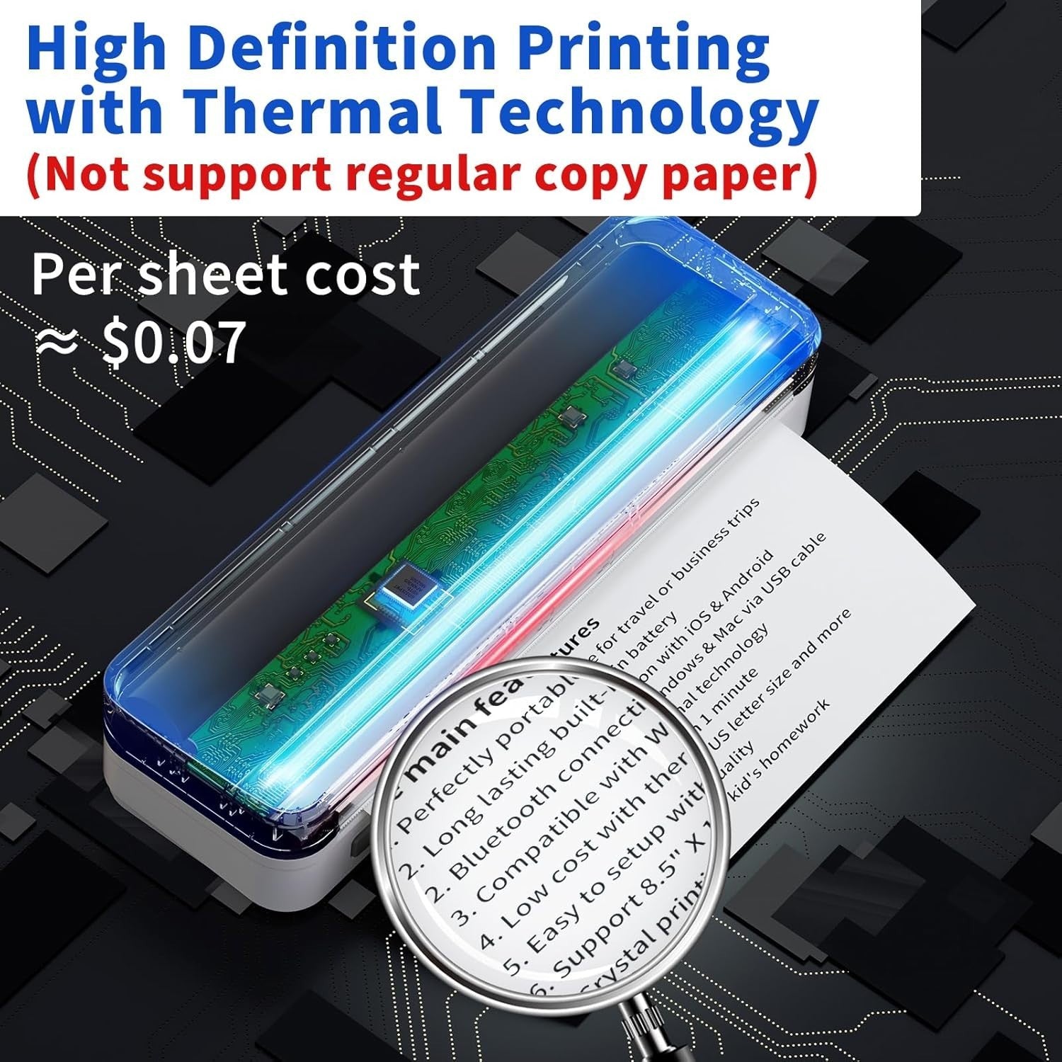 Portable Wireless Thermal Printer White | Inkless, A4, Bluetooth, Travel