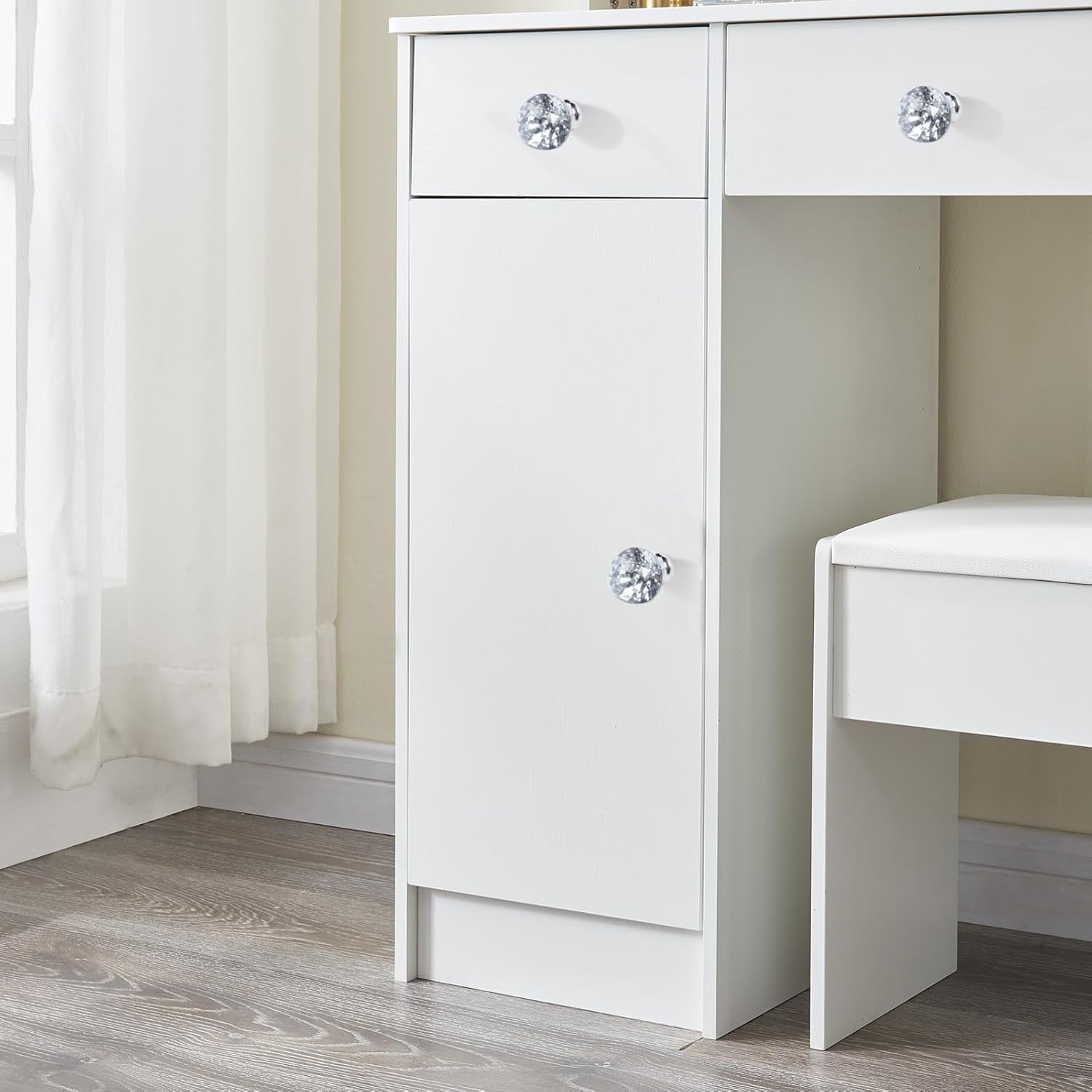 White Vanity Dressing Table Set w/ LED Lighted Mirror 3 Drawers Crystal Handle