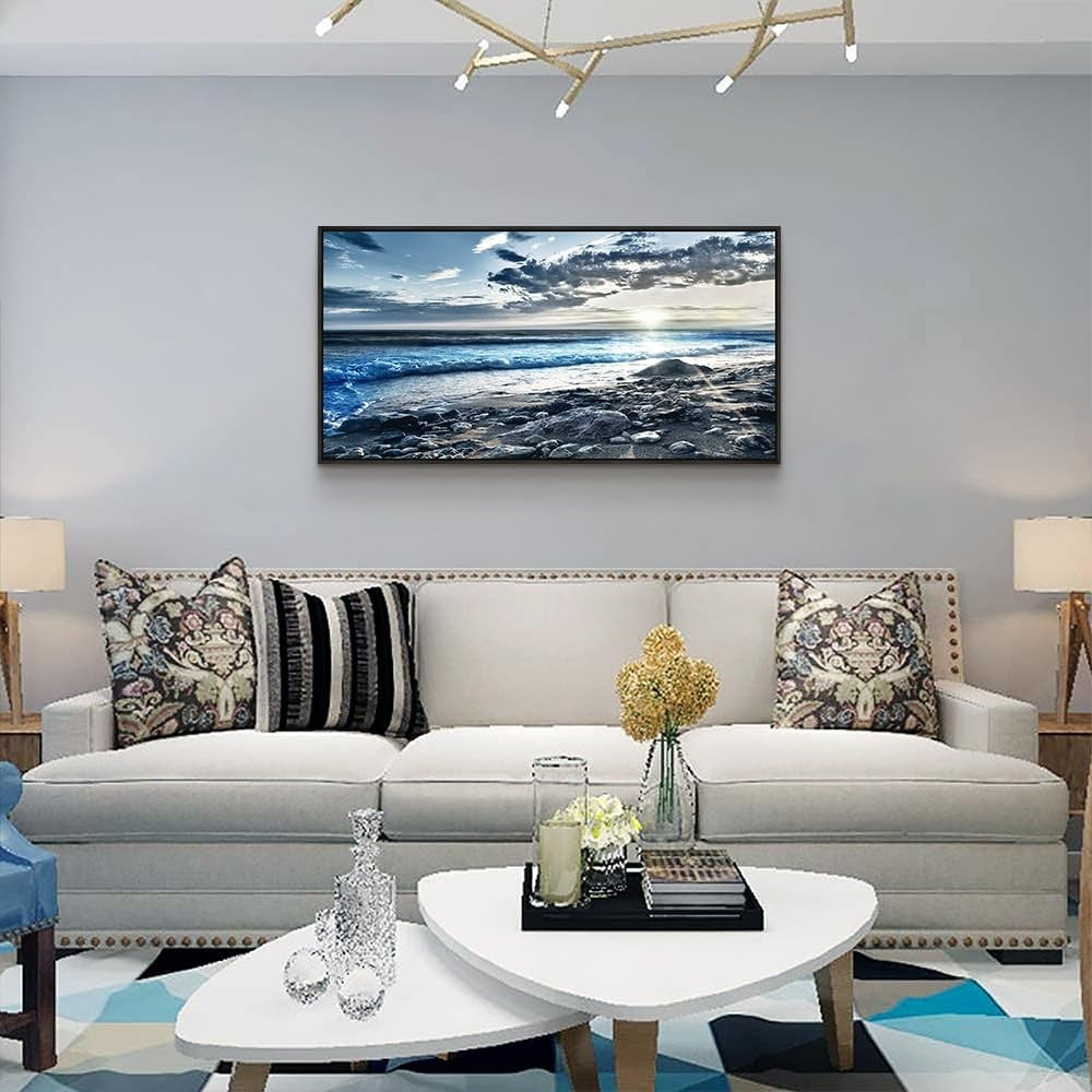 Large Framed Canvas Wall Art Ocean Beach Seascape Living Room Decor