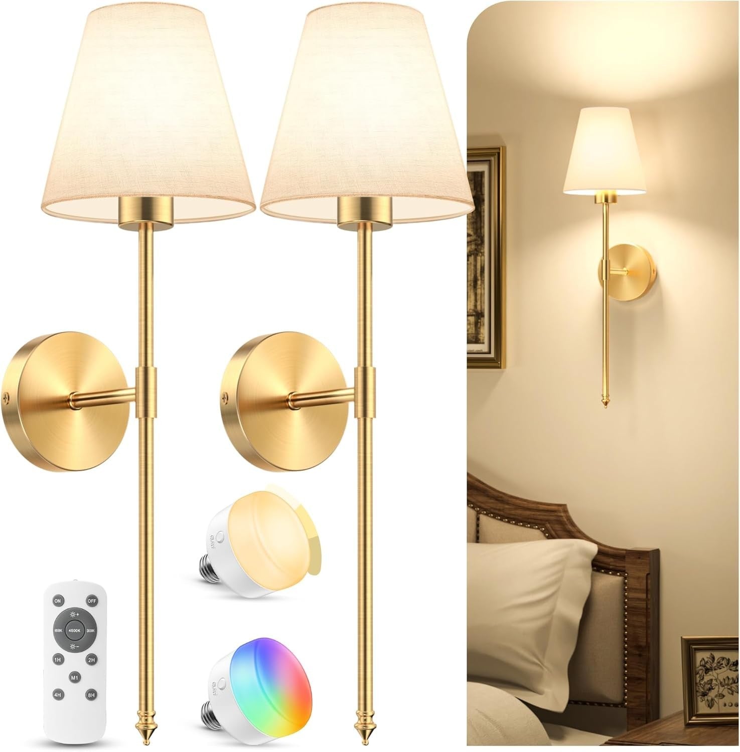 Wireless Rechargeable Wall Sconce Lights 5200mAh Battery Dimmer RGB
