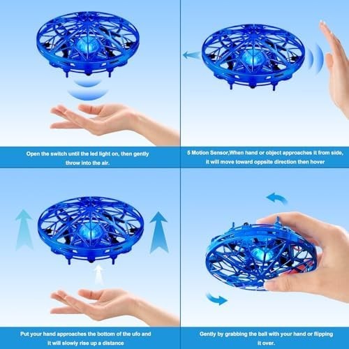 UFO Drone Flying Toy for Kids 360° Motion Sensor LED Hand Operated Gift 6-14