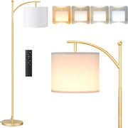 Gold Arc Floor Lamp Dimmable LED Remote Control Modern Standing Light