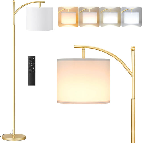 Gold Arc Floor Lamp Dimmable LED Remote Control Modern Standing Light