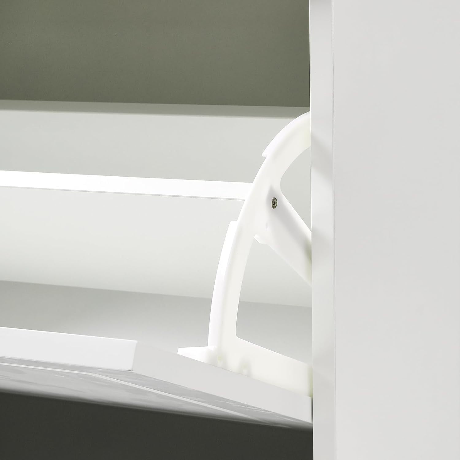White Flip Down Shoe Cabinet with 4 Drawers & Adjustable Shelves 105x24x83cm