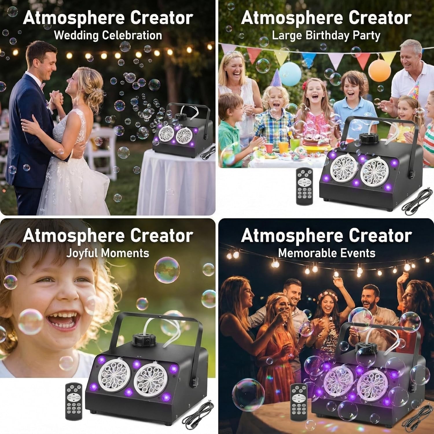 Bubble Machine Remote Timer RGB 100000 Bubble Dual Nozzle