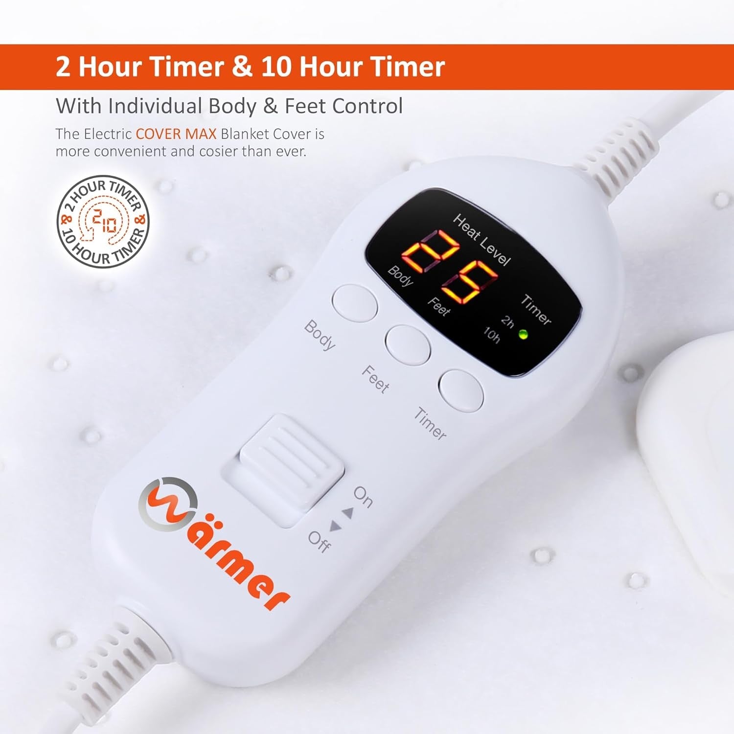 Single Electric Heated Blanket Dual Zone 9 Heat Timer Overheat Protection
