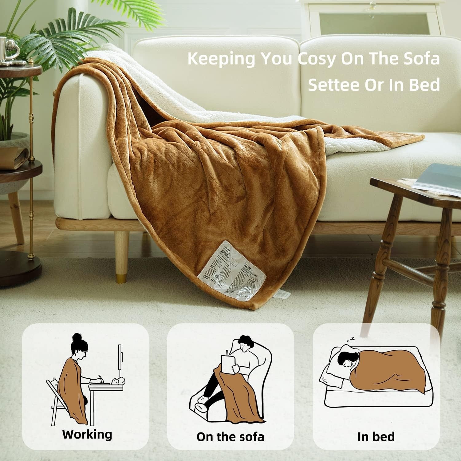 Electric Heated Throw Blanket 130x160cm Plush Soft 6 Heat Auto Off Washable