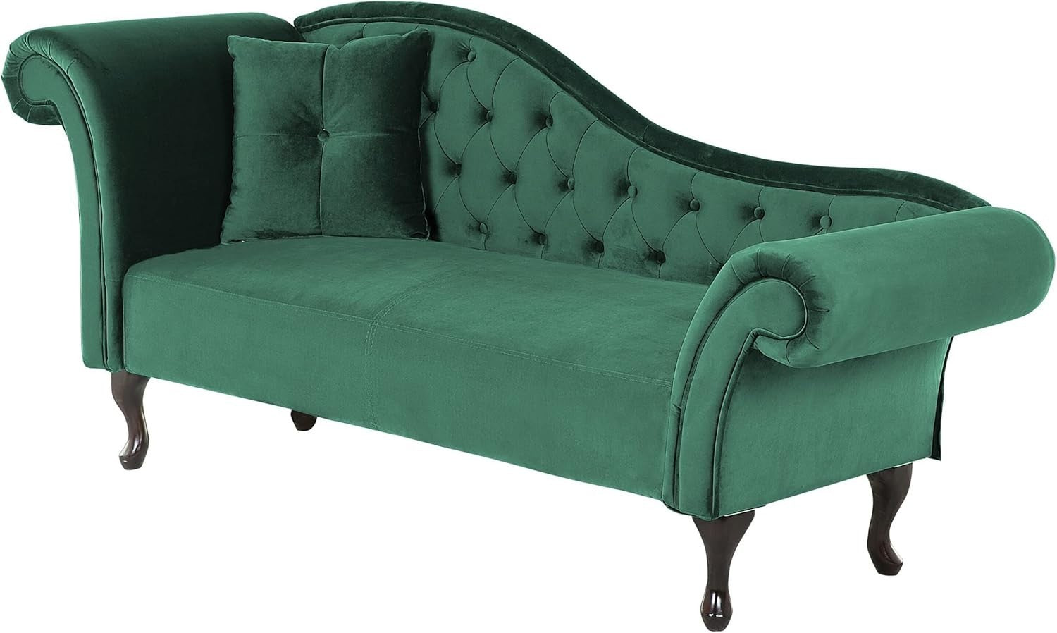 Dark Green Velvet Chaise Lounge Left Hand Tufted Chesterfield Vintage Sofa