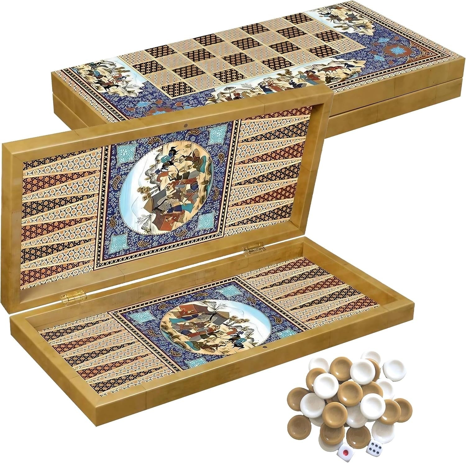 Luxury Wooden Backgammon Chess Set Folding Travel Board 41cm Deluxe