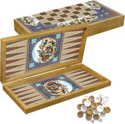 Luxury Wooden Backgammon Chess Set Folding Travel Board 41cm Deluxe