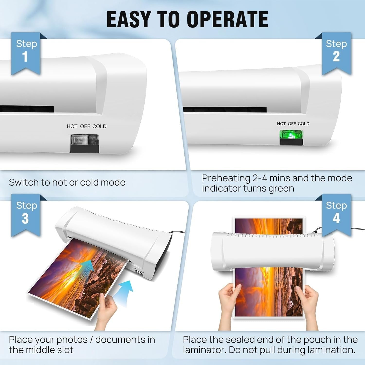 A4 Laminator Hot Cold Fast Warm-Up Anti-Jam Bubble-Free Home