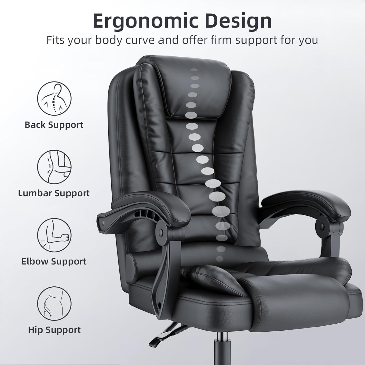 Executive Office Chair High Back PU Leather Reclining Black