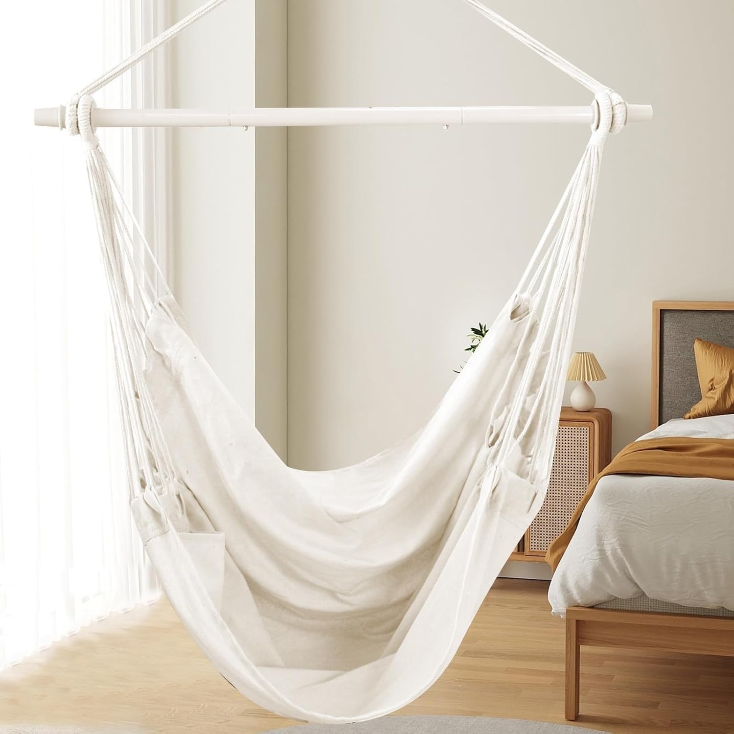 Hammock Chair Swing – Portable Collapsible Cotton Seat, Indoor/Outdoor, 1 Person