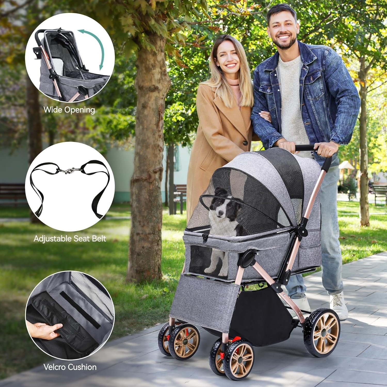 Pet Buggy Dog Stroller Foldable Reversible Handle EVA Wheels 22kg