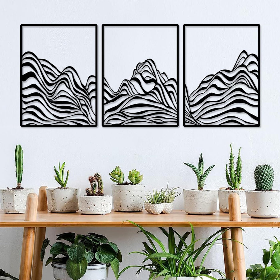 Large Black Metal Mountain Wall Art 53x23.6in Rustic