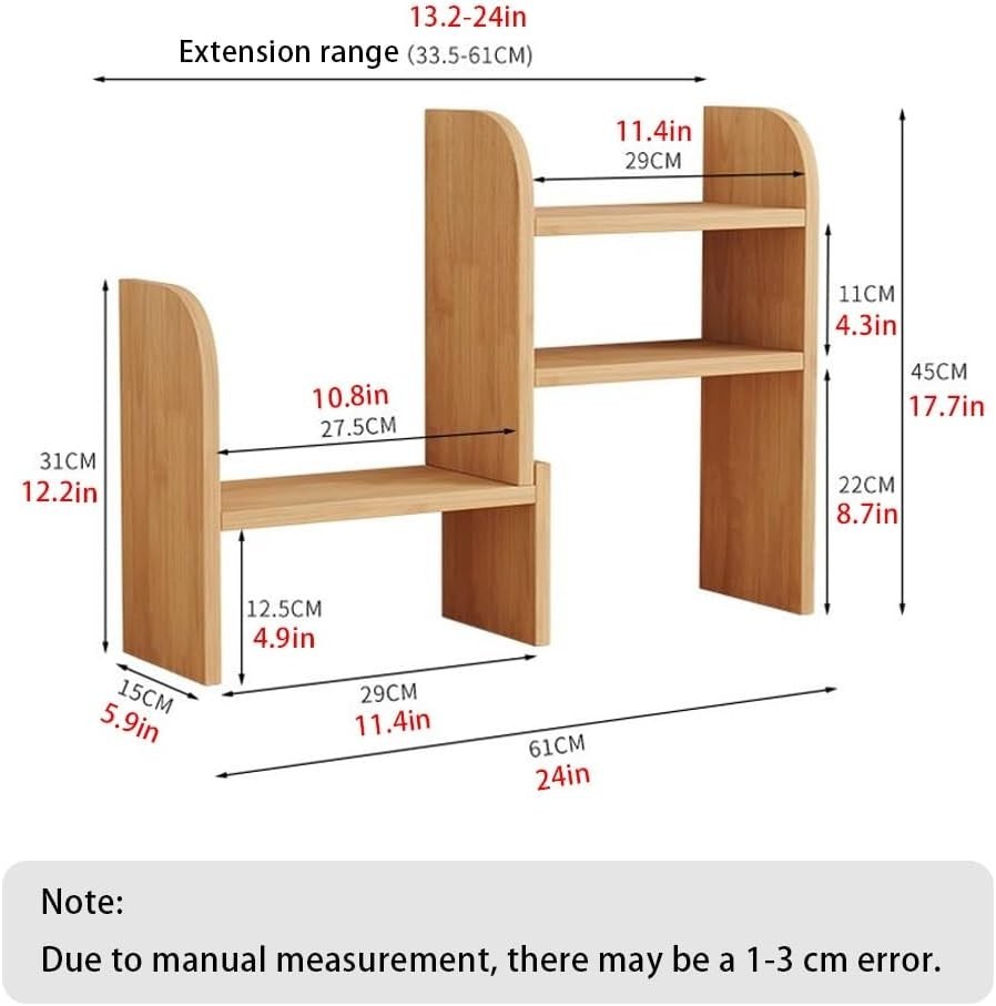 Adjustable Wooden Desktop Bookshelf Organizer | Countertop Storage Hutch 33–61cm