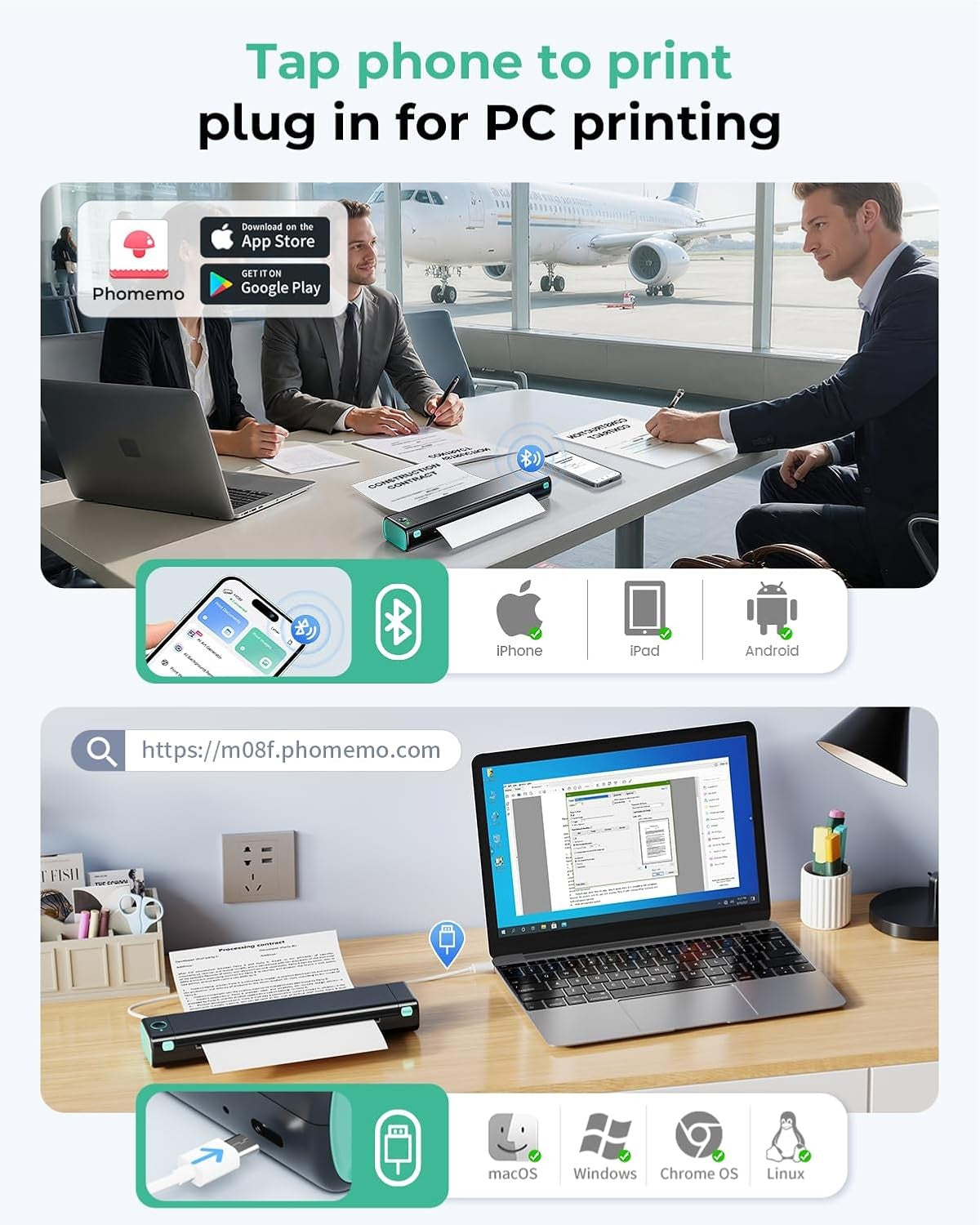 Portable A4 Bluetooth Thermal Printer Inkless Mobile Printer