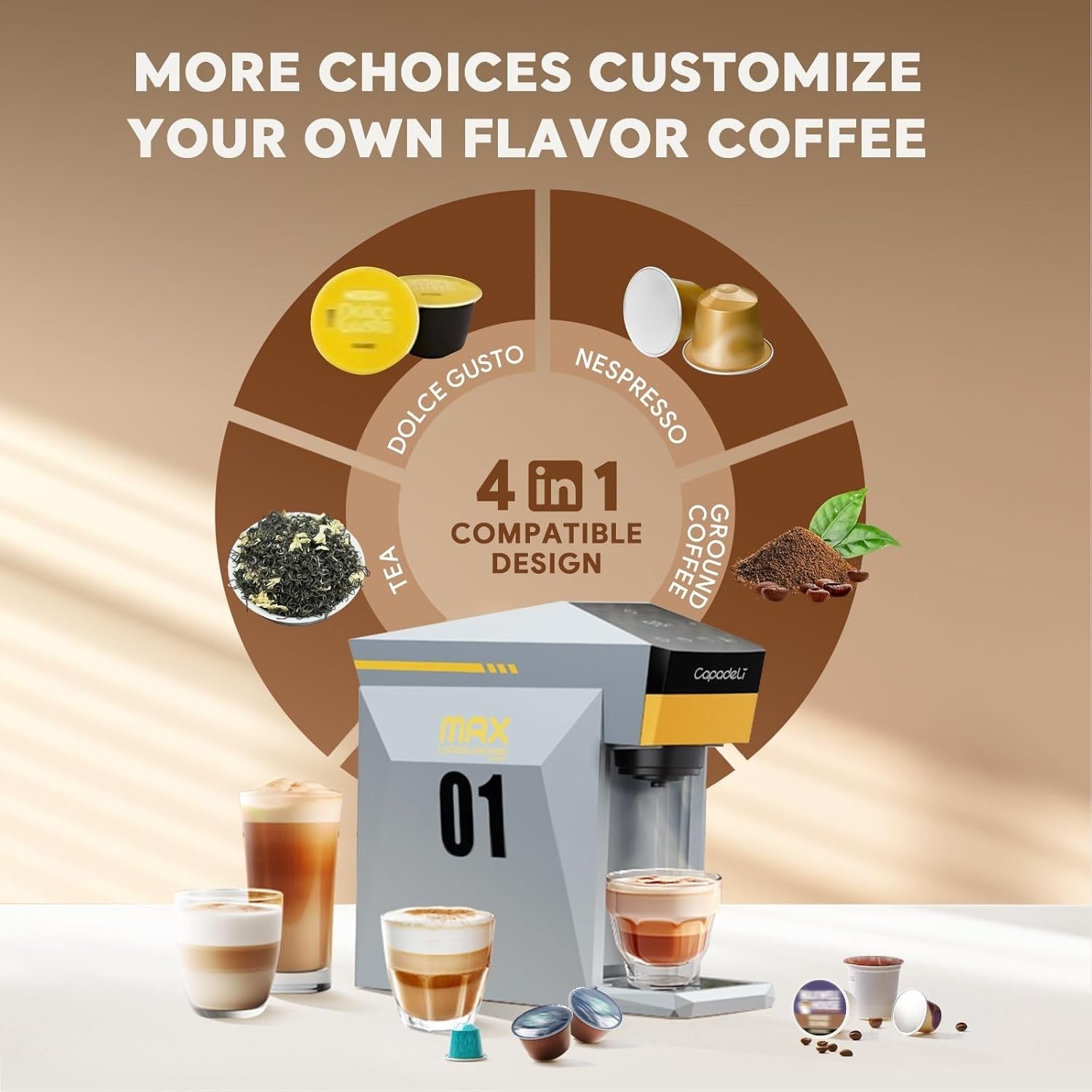 4-in-1 Espresso Coffee Machine 19Bar Multi Capsule Maker 80ml Fast Brew Compact