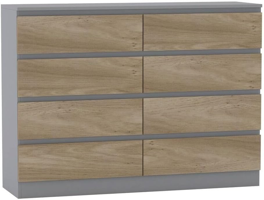 Modern Oak 8 Drawer Chest Storage Unit Grey Wood Dresser Bedroom Cabinet