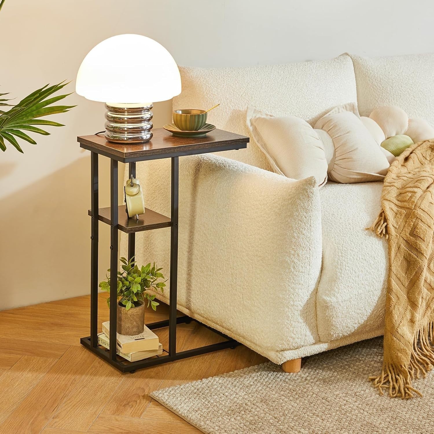 C-Shaped Side Table with Marble Top – Compact, Sturdy, Easy Access Desk