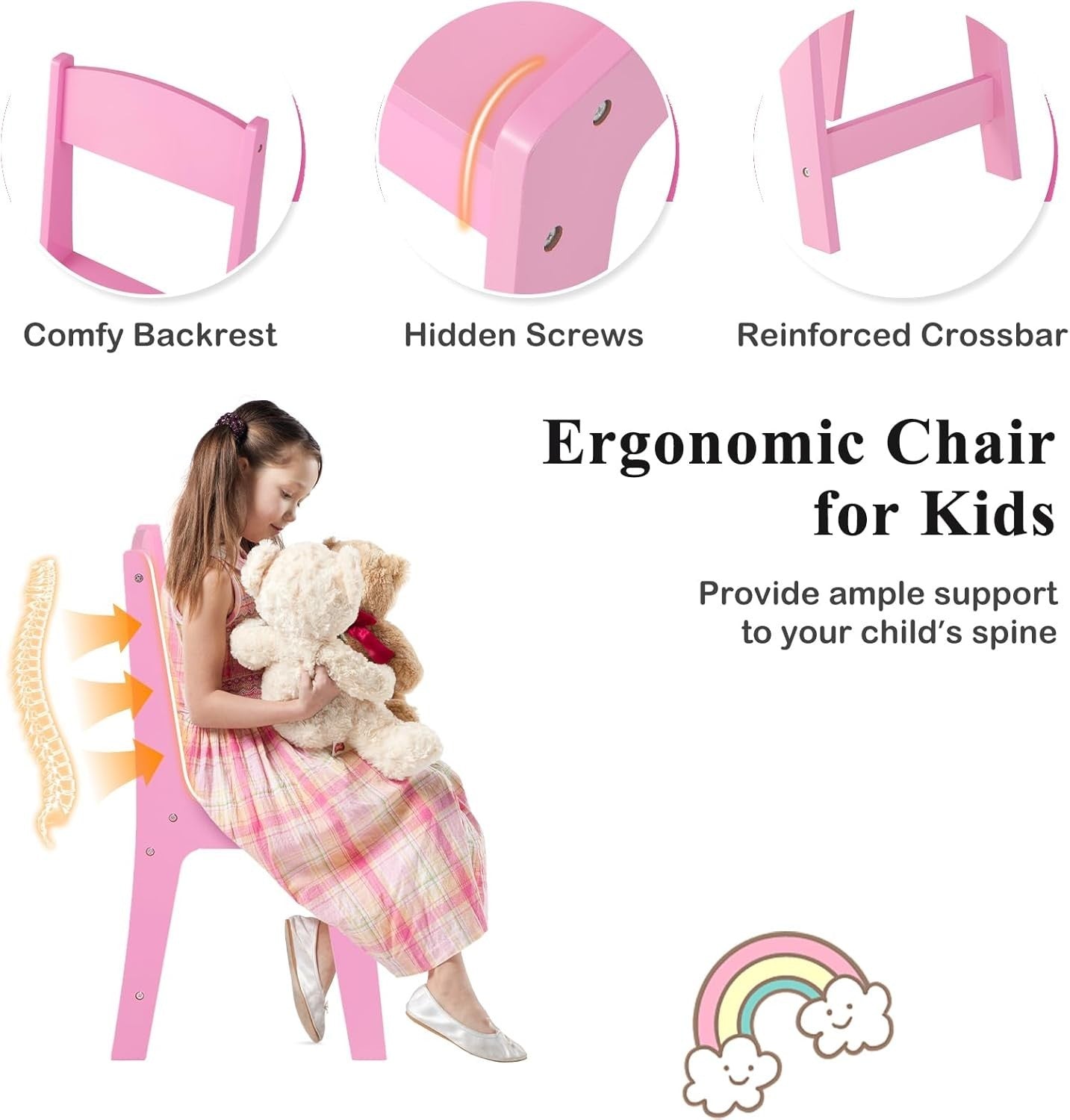 Kids Vanity Table with Tri-Folding Mirror & Storage Bins, Pink Wooden Set