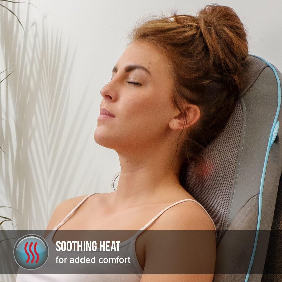 Gel Shiatsu Back Massager Chair Pad Heat Rolling Full Back Relief Home Office