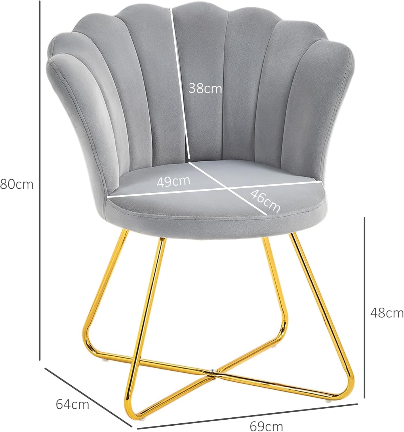 Grey Velvet Tufted Armchair Lotus Backrest Tub Chair Steel Legs